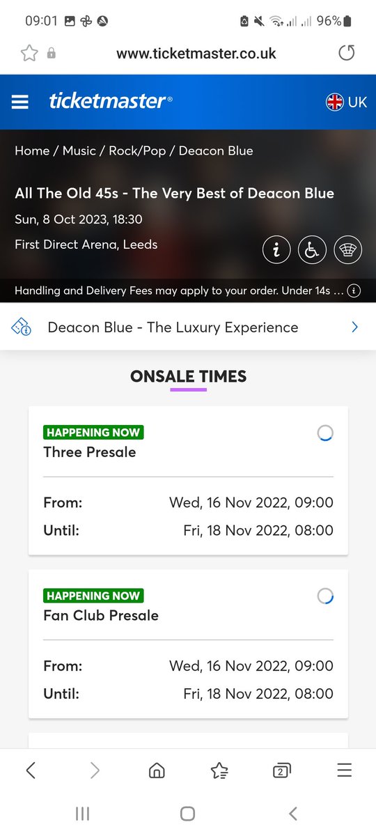 _JustEllen's tweet photo. @TicketmasterUK @deaconbluemusic @rickyaross 
Happening for who? Not me! 😟
Can get access to all the Scottish dates but no English, been on since 8.45am, still the same now. Is there a fault? https://t.co/QQxVm950De