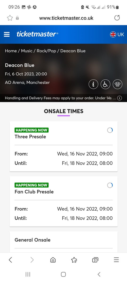 _JustEllen's tweet photo. @TicketmasterUK @deaconbluemusic @rickyaross 
Happening for who? Not me! 😟
Can get access to all the Scottish dates but no English, been on since 8.45am, still the same now. Is there a fault? https://t.co/QQxVm950De