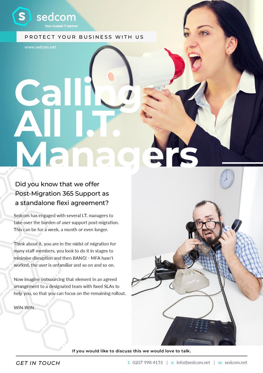 sedcom's tweet photo. 📢Calling all IT managers! 📢
We offer post-migration 365 support for your business!
No strings attached support to manage the headache of migrating 365!
#support #IT #tech #office365 #help #office #business #manager #sedcom #essex #england #company #windows #microsoft https://t.co/C5Ro6lFVLW
