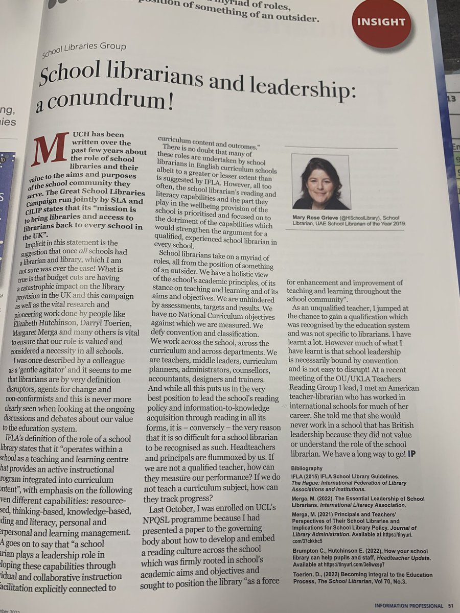 CILIPSLG's tweet image. Excellent article by Committee Member Mary Rose Grieve on the tightrope school librarians walk in their leadership role. May we all be ‘gentle agitators’!
