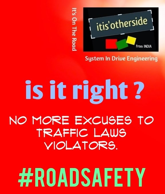 itisotherside's tweet photo. Once, preventing violations on traffic laws will drastically reduce the fattalties.Crashes minimise.Time to change the drive habits.Chances are there to ensure vehicles are under traffic laws so does riders. 
We #itisotherside working on it.
#Wishnocrash
@fia 
@ETSC_EU 
@UN_RSF https://t.co/cP87mooahZ