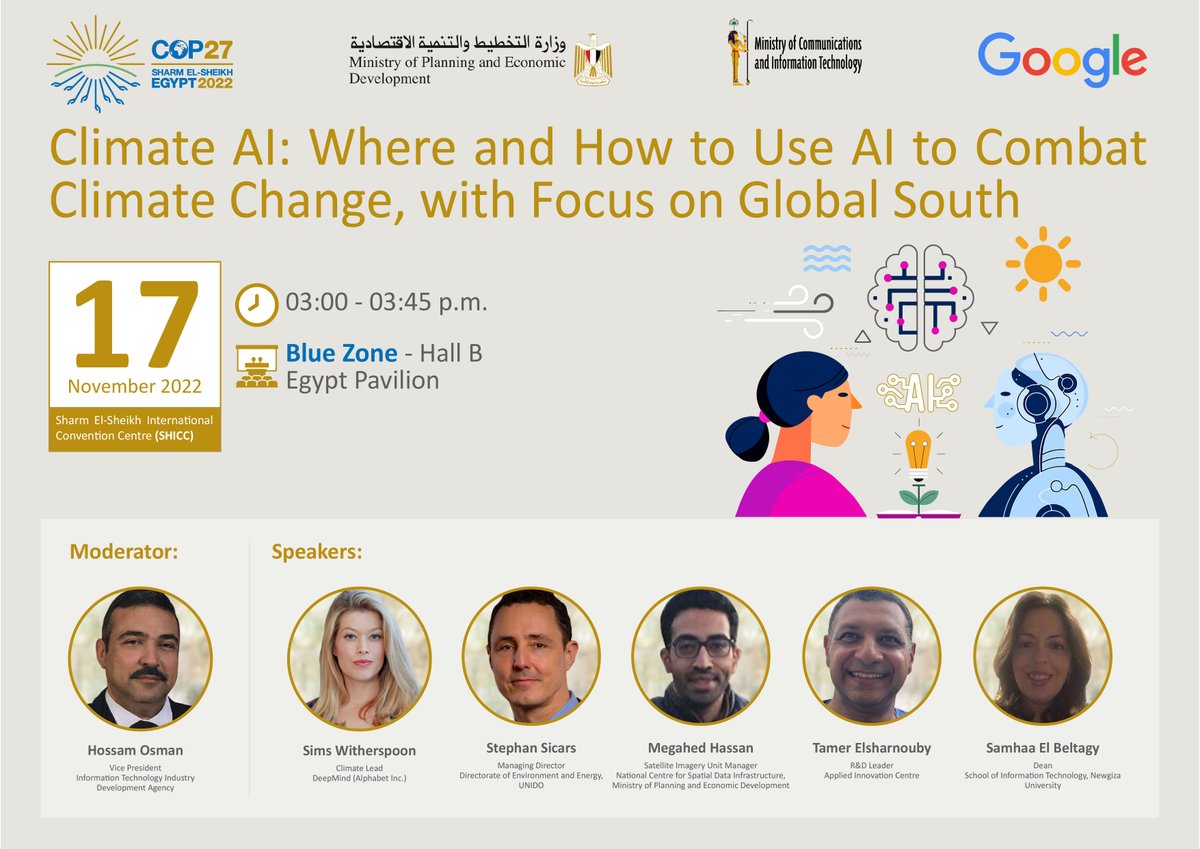 Centre for AI & Climate (@caic_ai) on Twitter photo For anyone at #COP27, <a href="/caic_ai/">Centre for AI & Climate</a> co-founder and DeepMind Climate Lead <a href="/simswitherspoon/">Sims Witherspoon</a> will be speaking at an event on where and how to use AI to combat climate change, with a focus on the Global South. Hall B - Blue zone. Check it out! For anyone at #COP27, <a href="/caic_ai/">Centre for AI & Climate</a> co-founder and DeepMind Climate Lead <a href="/simswitherspoon/">Sims Witherspoon</a> will be speaking at an event on where and how to use AI to combat climate change, with a focus on the Global South. Hall B - Blue zone. Check it out!
