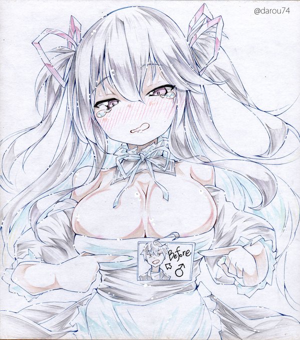 今度のコミティア142の新作色紙です。
TSっ娘色紙。
メイド喫茶で元の顔写真付の名札を付けてご主人様にお世話しますよ。
ちやほやされて恥辱の極みの中の不思議な高揚感にドキマギ中。
「何?この気持ち!?」

#TS #TSF 