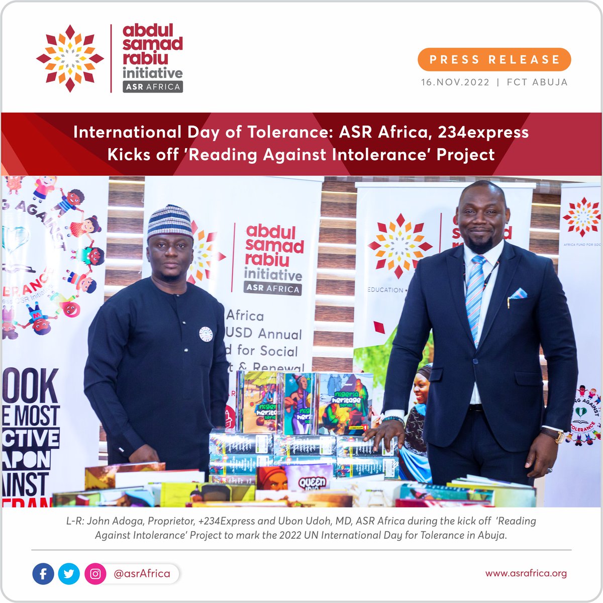 AsRafrica's tweet photo. The Abdul Samad Rabiu Africa Initiative (ASR Africa), the brain-child of Abdul Samad Rabiu, founder and Chairman, BUA Group, in partnership with an Abuja-based publishing firm, +234Express, has kicked off a social cohesion initiative titled..

./1 https://t.co/lwxtkPfdfY