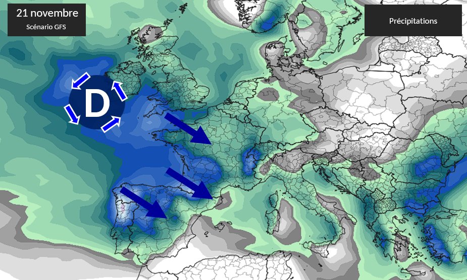 AnthoGrillon's tweet photo. ☔ Après une semaine déjà perturbée, la #France va de nouveau renouer avec de bonnes #pluies à partir de dimanche. Les perturbations pourraient se montrer encore plus vigoureuses qu'actuellement. Une bonne nouvelle pour diminuer la sécheresse et remplir les nappes phréatiques !💧 https://t.co/1tj4tWNnna