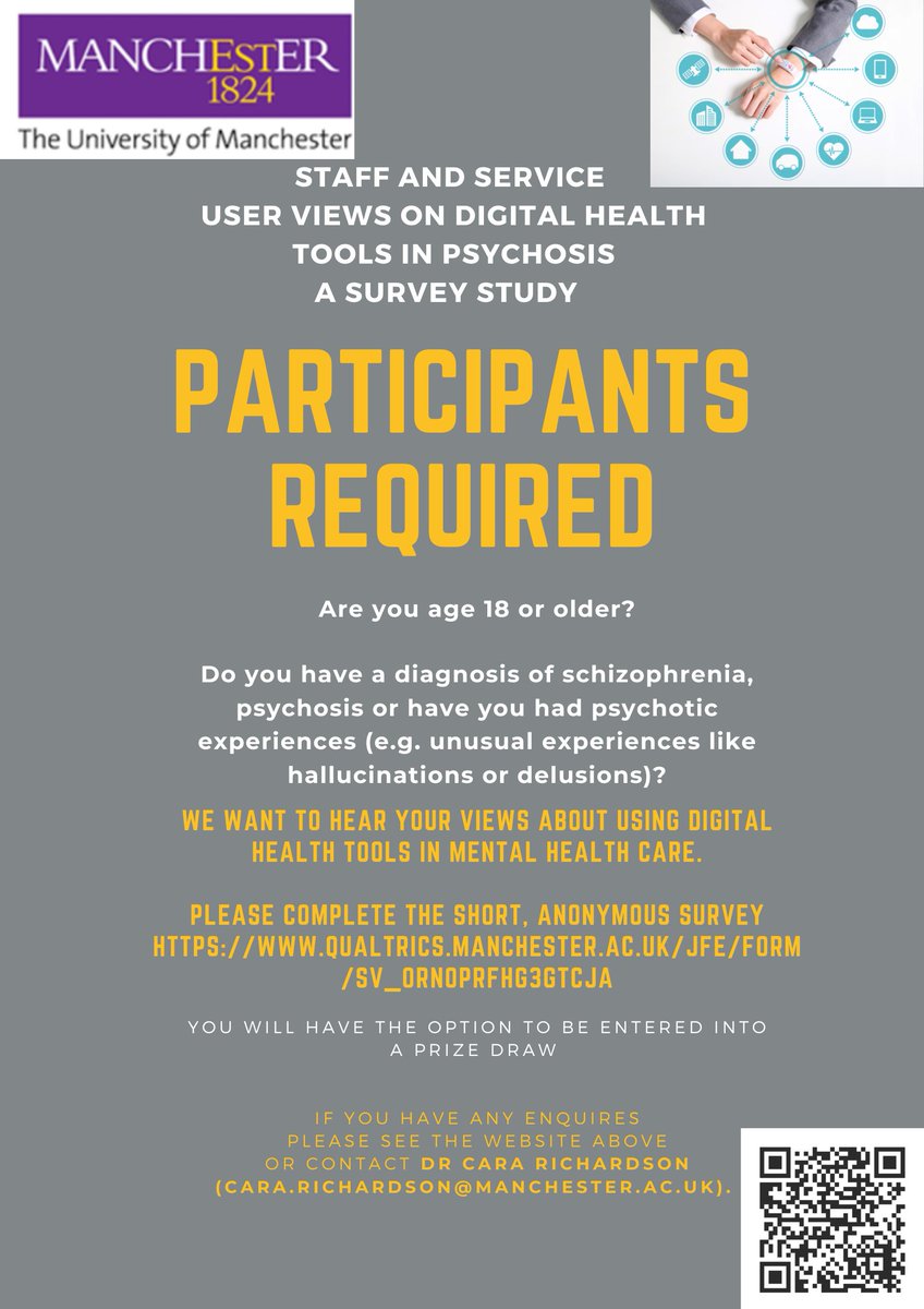 📣 SURVEY STUDY📣 People with lived experience of psychosis, help us understand the best ways to use digital tools in mental healthcare qualtrics.manchester.ac.uk/jfe/form/SV_0r… #survey #digitalmentalhealth #universityofmanchester #UoM <a href="/sbucci76/">Sandra Bucci</a>   <a href="/dhiscotland/">Digital Health & Care Innovation Centre (DHI)</a> @andygumley @MatthiasHSS