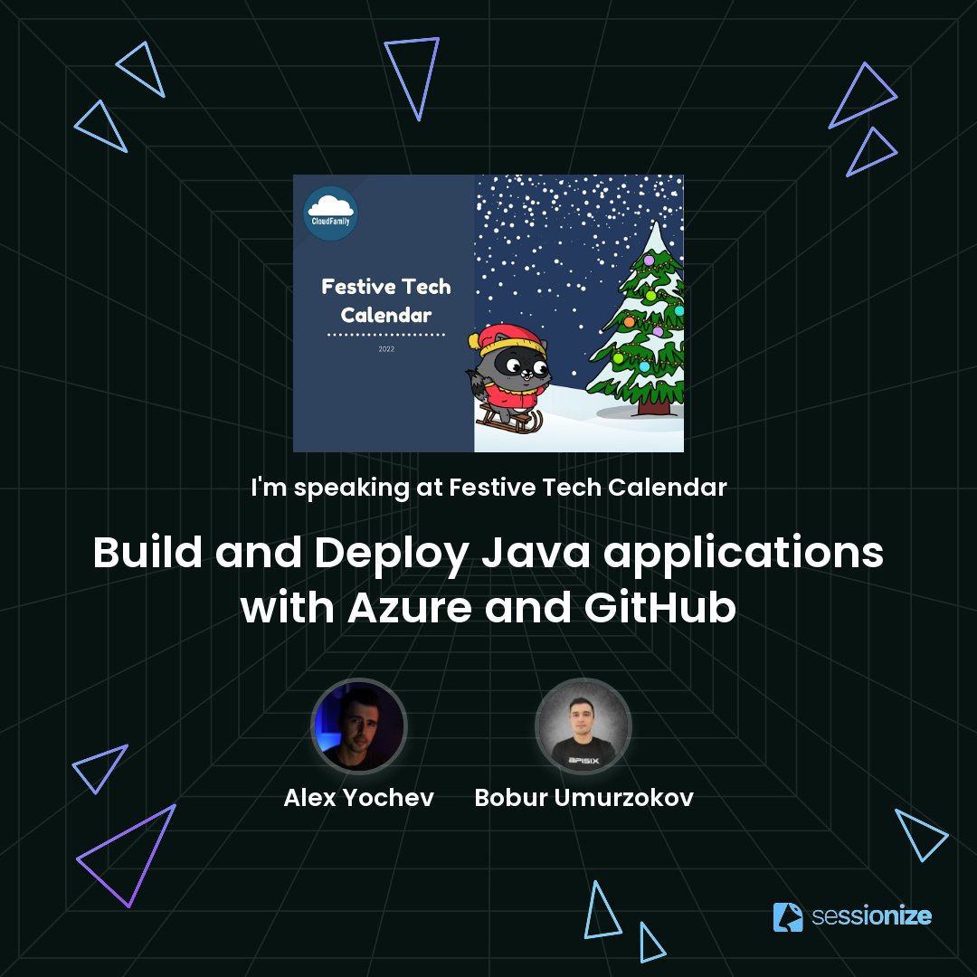 BoburUmurzokov's tweet image. 👋I am thrilled to announce that I will deliver a talk at #FestiveTechCalendar2022

In this section, you will learn how you can build, migrate, and scale Java applications on Azure.

#FestiveTechCalendar #CloudFamily #DEVCommunity #apisix #opensource #microsoft #azure #github