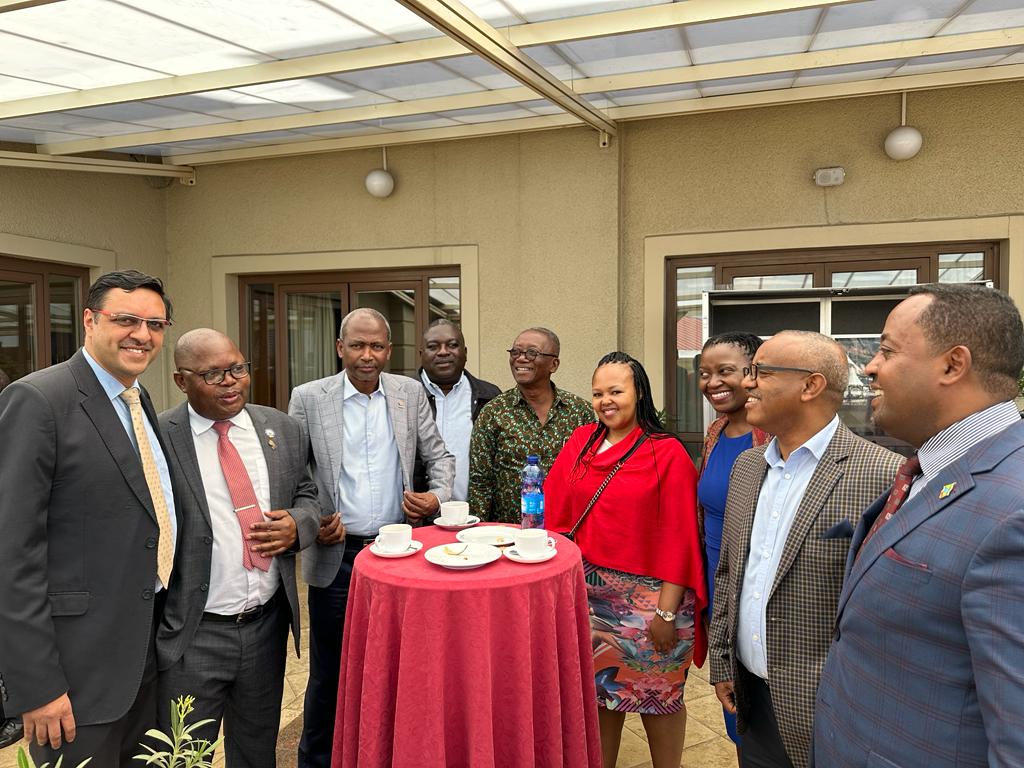Post Press briefing Cocktail of 8th AEW in Addis. 
R-L:
President Yonas Ayalew, Eng. Shiferaw Alemu Feleke, Dr. Bridget Ssamula, President Refilwe Buthelezi, President Alex Ayeh, Ing. David Nyante, WFEO President-Elect Mustafa Shehu, Eng. Martin Manuhwa, Eng. Yashin Brijmohan