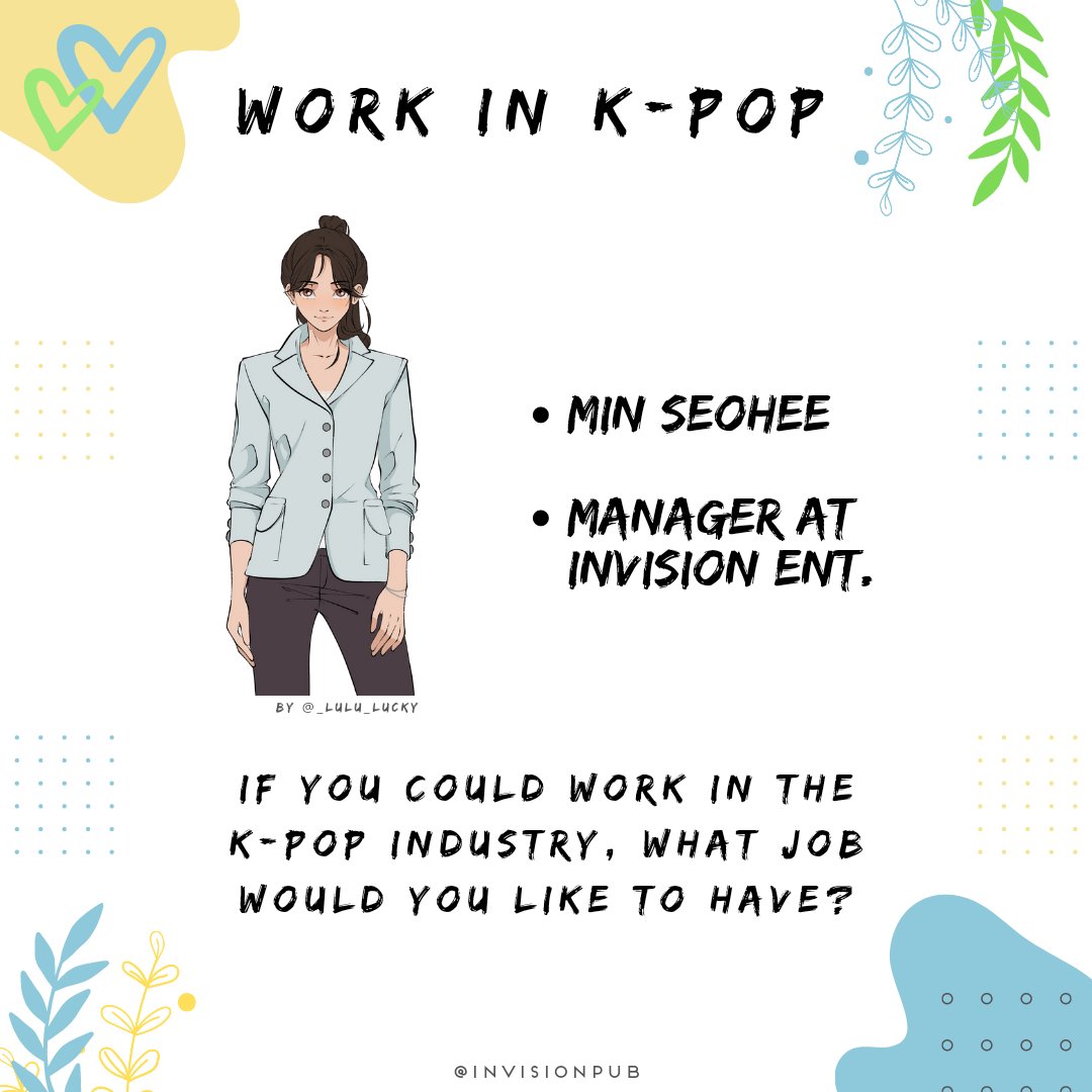 InVisionPub's tweet photo. What job would you choose if you could work in the K-Pop industry?

Meet Min Seohee, manager at InVision Entertainment, working with the K-Pop boy group Millions @millions_ivp 

#kpop #kpopindustry #workinkpop #kpopmanager #kpopstylist #entertainment #manager #Invision https://t.co/gWj3bNvMQn