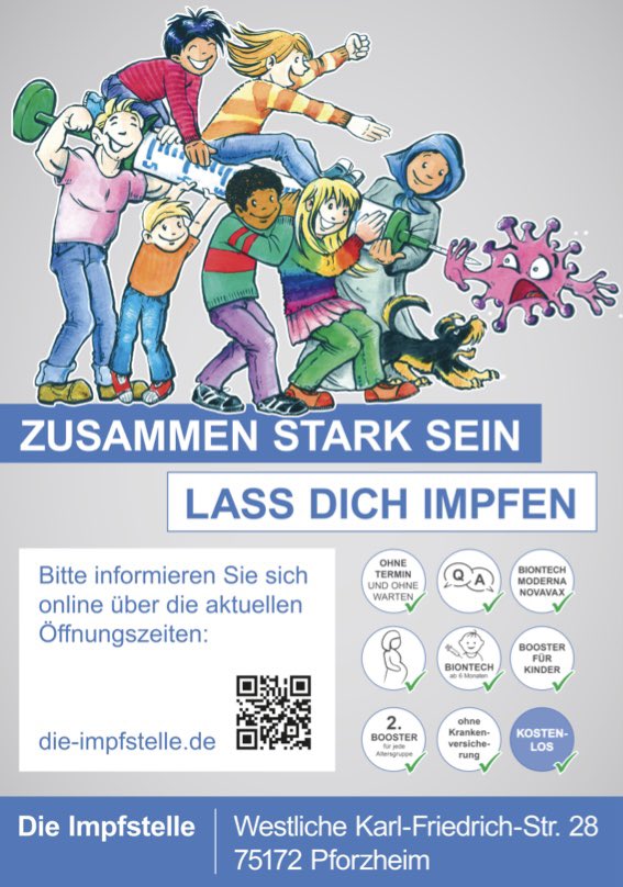 kleinleise's tweet photo. Bei uns gilt weiterhin FFP2-Pflicht.
Sie können diesen Samstag noch die Chance wahrnehmen, sich impfen zu lassen gegen BA.4/5
Wir sind da von 9:30 Uhr bis 12:00 Uhr und impfen jeden, der sich schützen will, 8 Wochen nach dem letzten Booster.
#Pforzheim #U5 https://t.co/tcwe0fT6KI