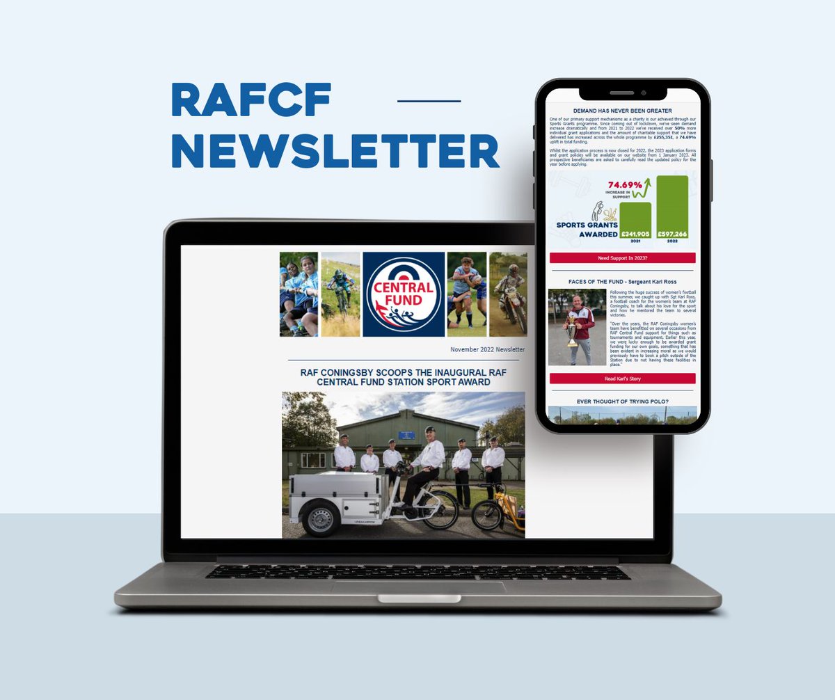 Get the latest news from your RAF charity for sport and physical activities with our new monthly newsletter! Stay up to date with Sports Lottery results, sporting opportunities, offers and even meet some of our friendly Faces of the Fund by signing up at mail@rafcf.org.uk