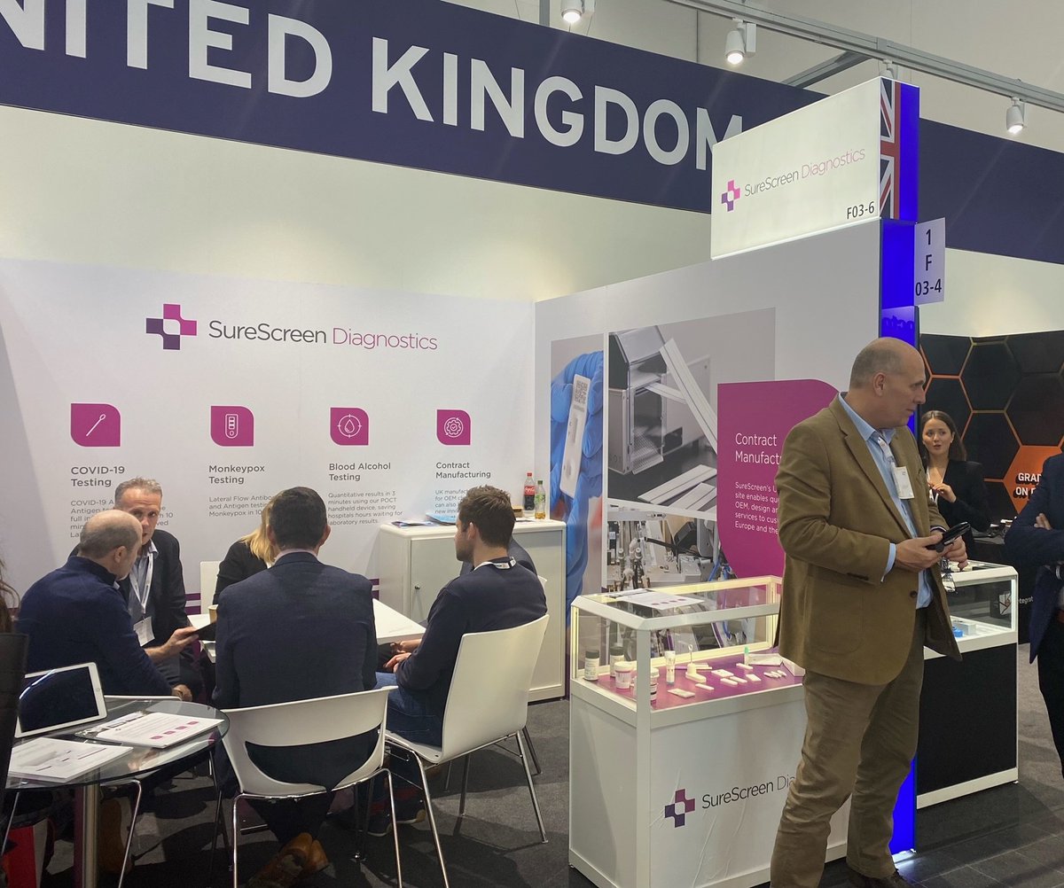 tradegovuk_Mids's tweet photo. Our delegates attend #MEDICA2022 for many reasons, from meeting with distributors to launching new products, like Surescreen who are showcasing a new Covid19 &amp; influenza dual test, the first combination rapid test to be approved by Public Health England #healthcare #LifeSciences https://t.co/pyiev67fHR