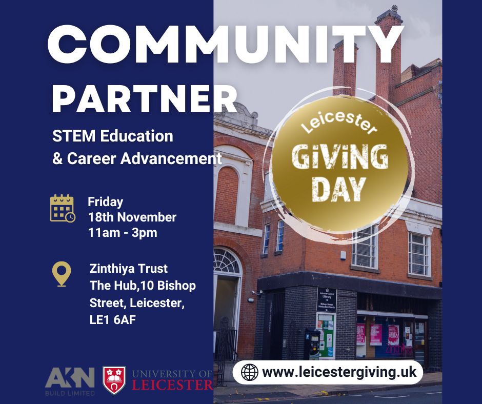 BYCS14's tweet photo. We will be at the Leicester Giving Day STEM and Career Advancement Community Hub which is taking place on Friday 18th November 2022. https://t.co/FDCNrx33Dx