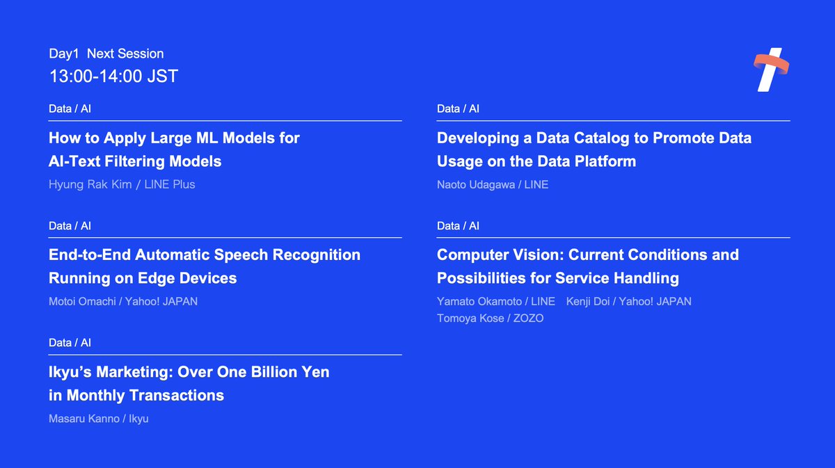 This session will begin at 1:00 pm on Thursday, Nov. 17.

Please watch them.

#techverse_en

tech-verse.me/en
