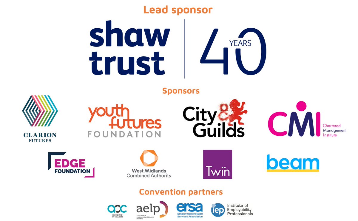 We are so grateful for the support of our sponsors today at #EmpSkills22

<a href="/ShawTrust/">Shaw Trust</a> <a href="/ClarionFutures/">Clarion Futures</a> <a href="/YF_Foundation/">Youth Futures Foundation</a> <a href="/ukEDGE/">The Edge Foundation</a> <a href="/cityandguilds/">City & Guilds</a> <a href="/cmi_managers/">CMI</a> @twinemployment <a href="/wearebeam/">Beam</a> <a href="/WestMids_CA/">West Midlands Combined Authority</a> 

📝Understand more about why Shaw Trust came on board: learningandwork.org.uk/a-message-from…