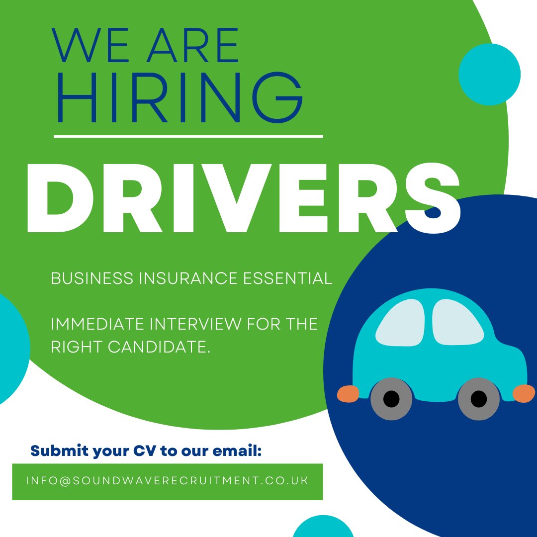 soundwavejobs's tweet image. DRIVING JOB AVAILABLE
We are looking to recruit a driver in Plymouth and drop to drive within a 35 mile radius. Great opportunity to earn extra money. Own car essential.
Business insurance essential, please email your CV.
#driving #drivingjobs #drivingwork