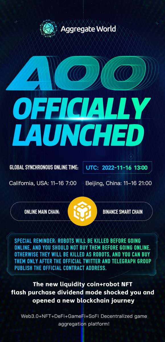AggregateWorld's tweet photo. Aggregate World（AOO）will officially launch PancakeSwap today, see you all.

Official DAPP link: https://t.co/0GuQfyw8W4
Contract address: 0x8d89153d30ccFAe576E82FFBa5CC8fF991E888c4
#SocialFi  #DAO
#BNBChain #Binance #Bitcoin #BSCGemAlert  #ETH #Airdrop #NFT  #web3  #DeFi https://t.co/2IpoIEFuux