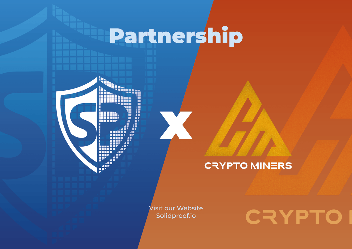 SolidProof_io's tweet photo. The @solidproof_news team is proud to announce that we are officially partnering with @CryptoMiners_Co 🚀
A huge community with heavy partners and services like AMA and marketings 🪙
Check it out https://t.co/wJyOrkNtOA
looking forward🔒
#solidproof_audit #solidproof_kyc https://t.co/VyQO92h9Gs