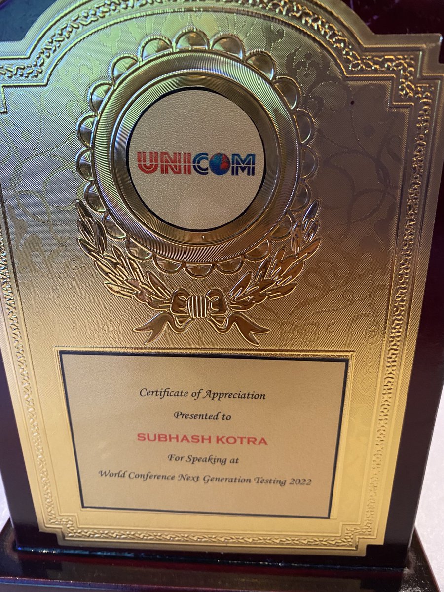subhashkotra's tweet photo. Thank you ⁦@UNICOMLearning⁩ #WCNGT #UnicomeTestingConference #SoftwareTesting https://t.co/yGh3jnvtHZ