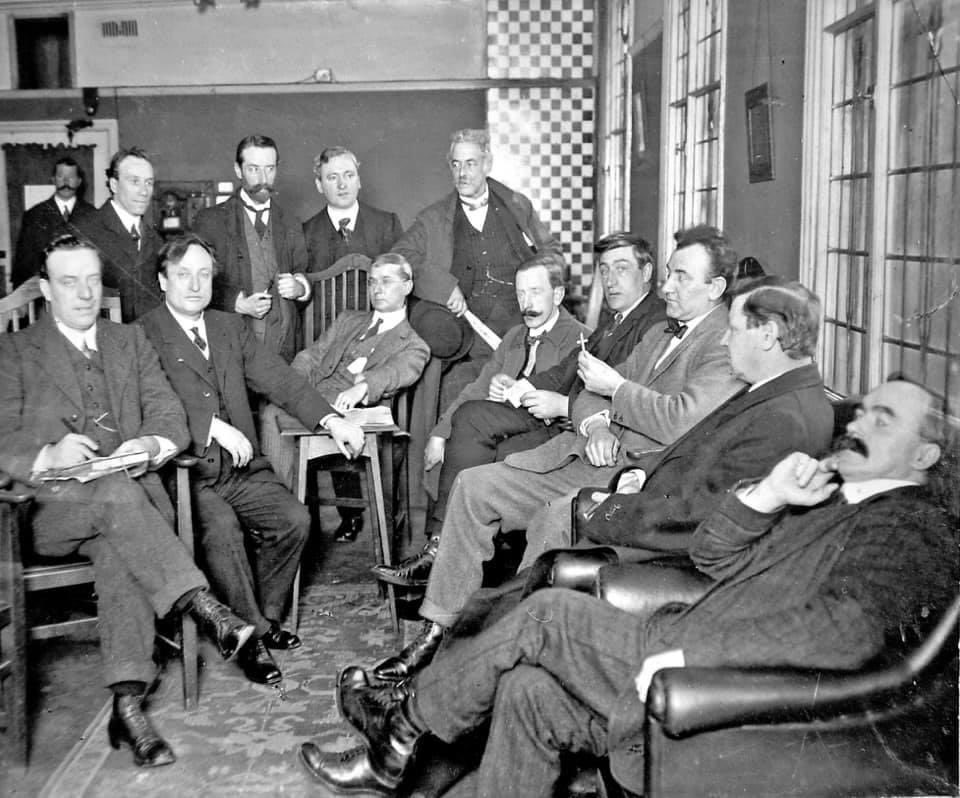 What a line up of speakers on this day 16 November 1913 - Jim Larkin, James Connolly, Ben Tillett and ‘Big Bill’ Haywood - at the Free Trade Hall Manchester appealing for solidarity for locked out Dublin workers. 4,000 in the hall and many thousands outside!! #Manchester #Dublin