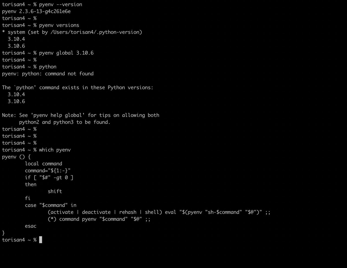 king_amakusa's tweet image. zsh, pyenv環境でpythonコマンドが効かないです...
何しても直りません、有識者さん助けてください
再インストール・パス通す・link貼りは試しました
#python #pyenv