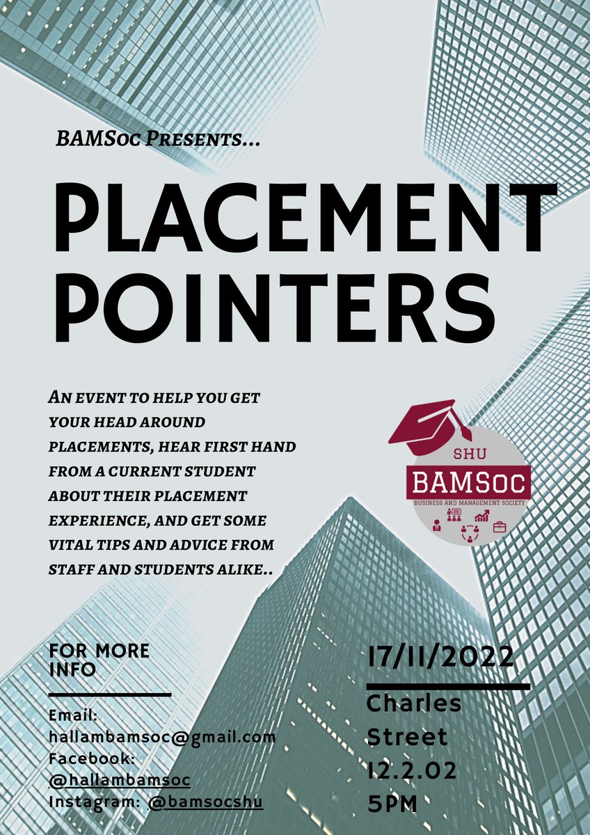 Morning Business Studies Folks! Don't forget tomorrow's BAMSoc event - all about placements - the real insight from staff and students 👍
Charles Street 12.2.02