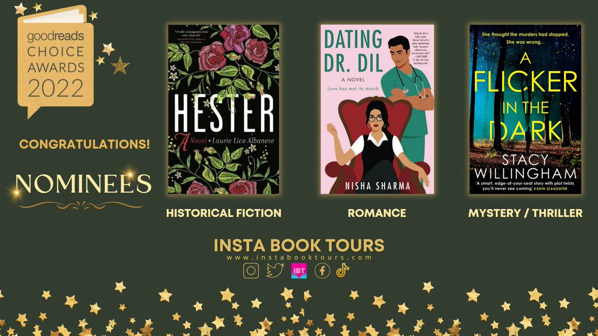 Congratulations to these IBT faves on being nominated for a #goodreadschoiceaward #hester @Duckbooks #datingdrdil @Harper360 #flickerinthedark @fictionpubteam #instabooktours