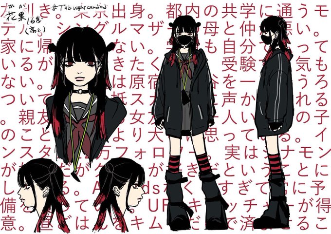 水槽さんの「EAR CANDY (feat.bonbero)」MVに出てくる花果ちゃんのキャラデザです🍬
背景の文章は水槽さんによる花果像

実はシナモンが好きだがクロミが好きだということにしている。 