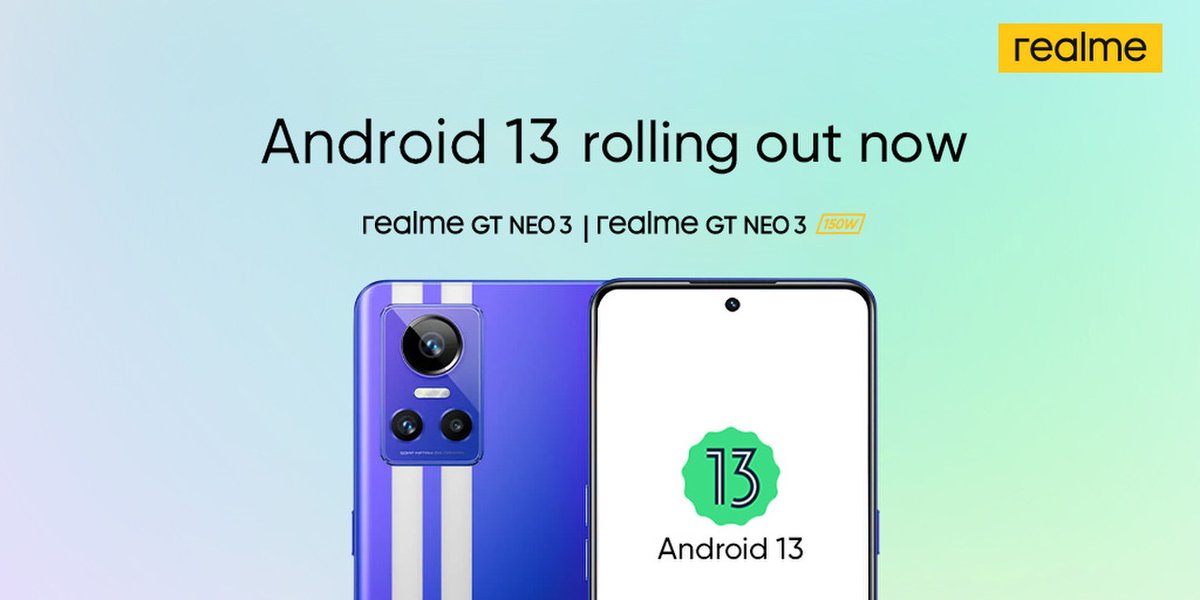 realmeIndia's tweet photo. The wait is over🎉
We’re thrilled to announce that #Android13 is officially rolling out for all #realmeGTNEO3 users!
#NEOSpeedAwakens
Upgrade now: https://t.co/iXtoa5QvnF https://t.co/hOrt7qqOeQ