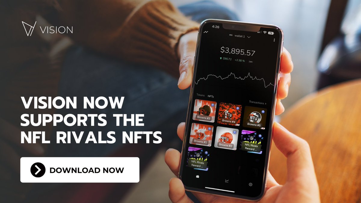 Vision (@visioncryptoapp) on Twitter photo Vision now supports the NFL Rival NFTs! π
<a href="/PlayNFLRivals/">NFL Rivals π</a> is a limited collection of unique generative art 3D helmet NFTs, under an official NFL license.
Download Vision now and add the #NFTs to your portfolio and wallet!
app.vision-crypto.com/link/download
-
<a href="/Browns/">Cleveland Browns</a> #NFL #NFT #Vision Vision now supports the NFL Rival NFTs! π
<a href="/PlayNFLRivals/">NFL Rivals π</a> is a limited collection of unique generative art 3D helmet NFTs, under an official NFL license.
Download Vision now and add the #NFTs to your portfolio and wallet!
app.vision-crypto.com/link/download
-
<a href="/Browns/">Cleveland Browns</a> #NFL #NFT #Vision