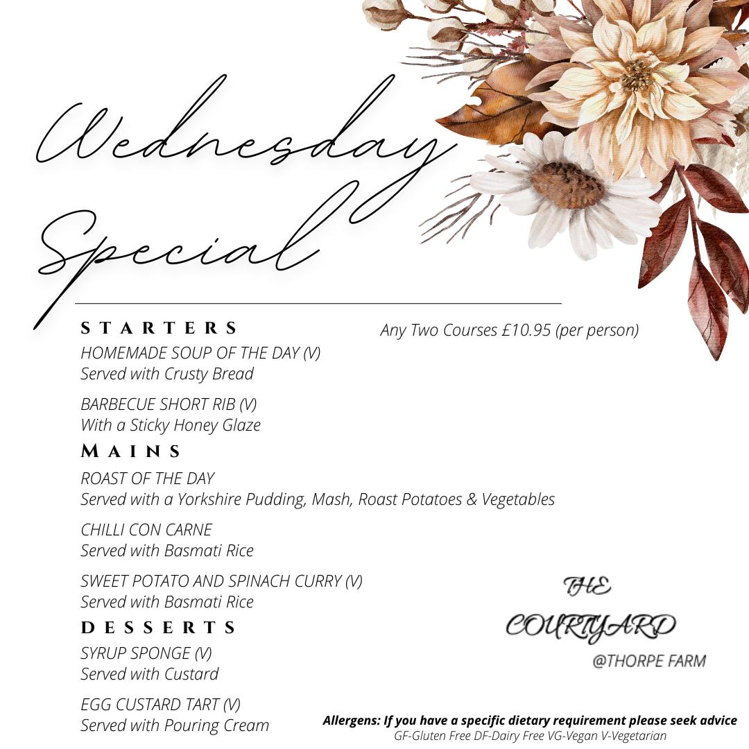 ThorpeFarmTweet's tweet photo. Our midweek special is being served today!
We have the perfect options for a chilly winter day 🥰
#ThorpeFarm #TheCourtyard #MidweekMenu #Lunch #LunchSpecial https://t.co/sllnN7n1zr