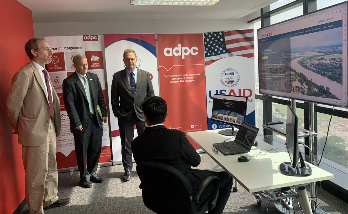 ADPCnet's tweet photo. ADPC Exec. Dir. Hans Guttman and @USAID Assistant Administrator of the Bureau for Asia, Michael Schiffer, discussed opportunities to strengthen programmatic synergies in #ClimateChange, #DRR, and #Gender, including the @SERVIRGlobal initiative.
@USAIDAsia @NASA_Marshall https://t.co/PZ9FrSG8UW