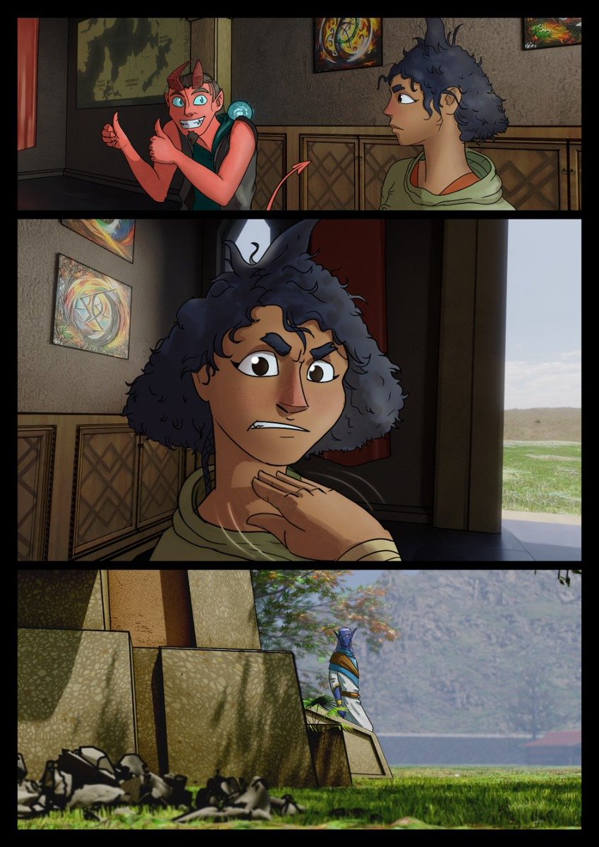 ivanvirdocel's tweet photo. "Tulu" - Chapter 2 - Page 5
#comic
#Procreate (characters) #blender3D (background) #midjourneyAi (paintings on the wall) https://t.co/sI9bZDOCMu