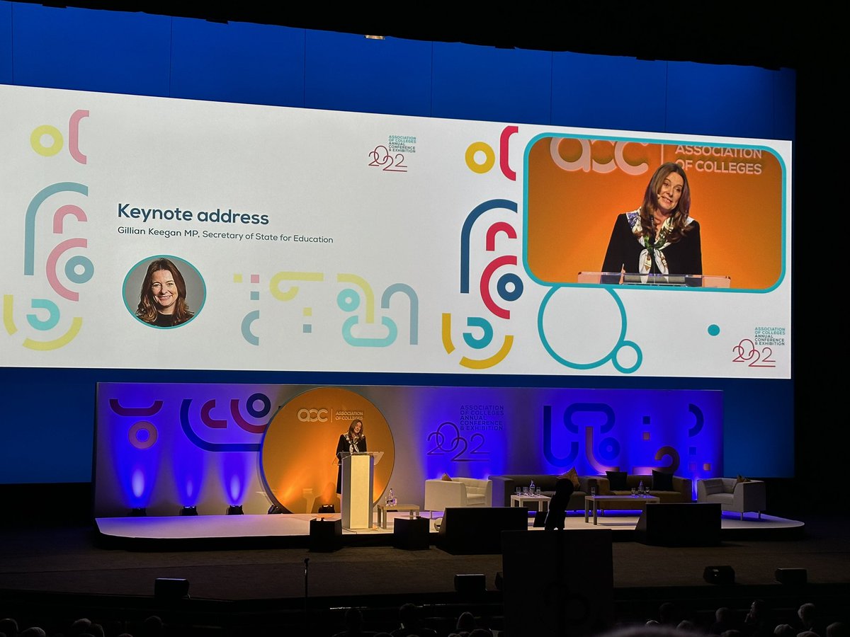 ‘The 21st Century needs 21st Century skills’ - Great to hear <a href="/GillianKeegan/">Gillian Keegan</a> MP, Secretary of State for Education, talk about the progress made with the skills gap at #AoCConf2022.
