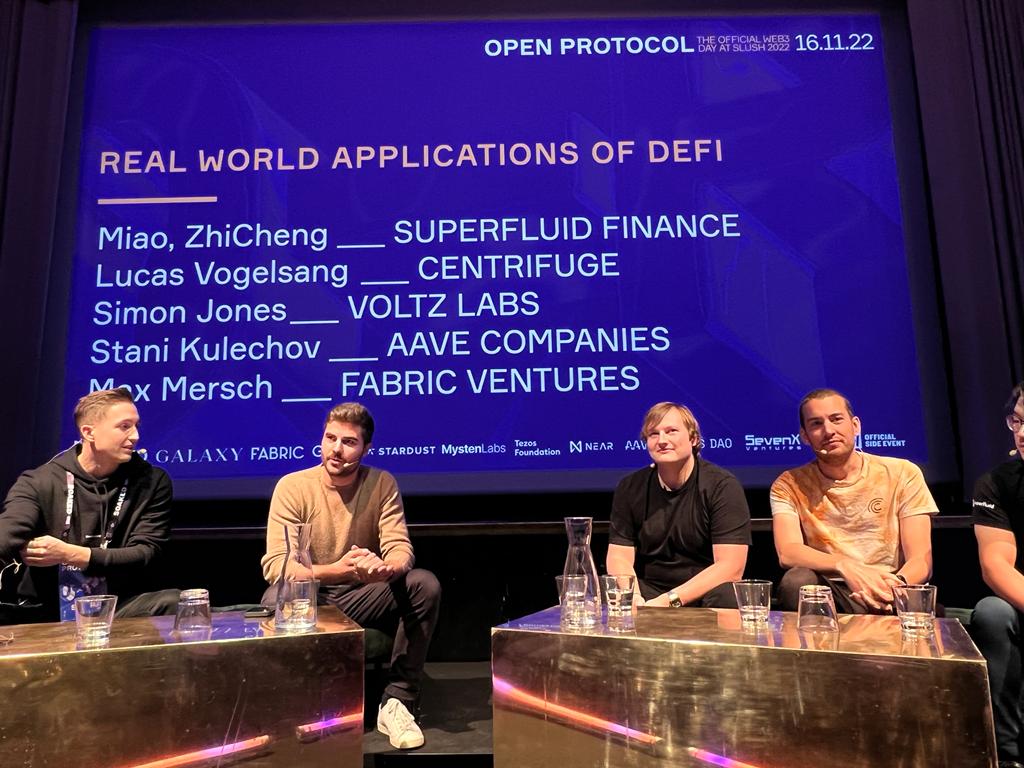 Our portfolio founder <a href="/lucasvo/">lucasvo ꩜</a> on stage talking about how he's bringing real-world assets on-chain w/ <a href="/centrifuge/">Centrifuge</a> at #OPSlush22 

cc <a href="/BackedVC/">BACKED 🏴</a>, <a href="/0xSimonJones/">Simon</a>, <a href="/StaniKulechov/">Stani.eth</a>, <a href="/MerschMax_/">Max Mersch</a>