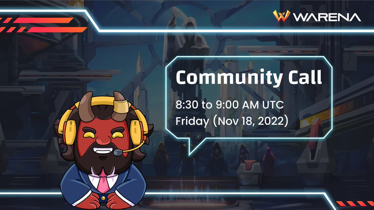 WarenaOfficial's tweet image. #Warena AMA this week
We can’t wait to update everyone
📅 Date: Friday, November 18th
🕙 Time: 8:30 - 9:00am UTC
Join us as we answer the 🔥 hottest questions from the community.
Location: 🏛️ The Hall (Voice Channel on Discord)
#GameFi‌ #Metaverse #NFTGaming