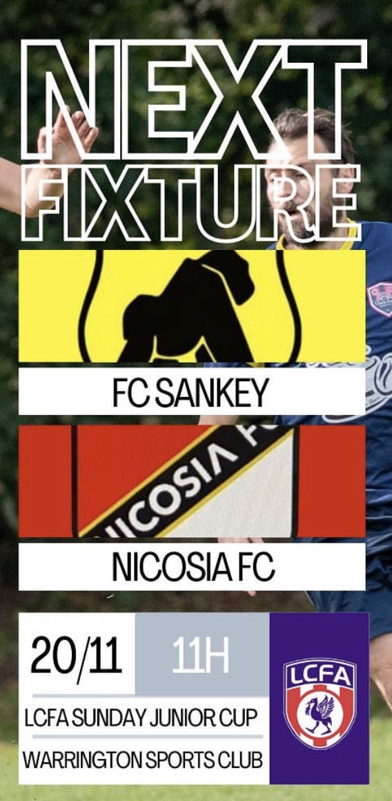 NicosiaFC2020's tweet photo. After Sundays big league win, we now focus on travelling to a top side in FC Sankey who cleaned up in the Warrington League last season winning all there was to win. 2 top sides, get down and support!!

11:00KO
Warrington Sports Club, WA4 6SJ

#UTFN https://t.co/LUxc4WHl1c