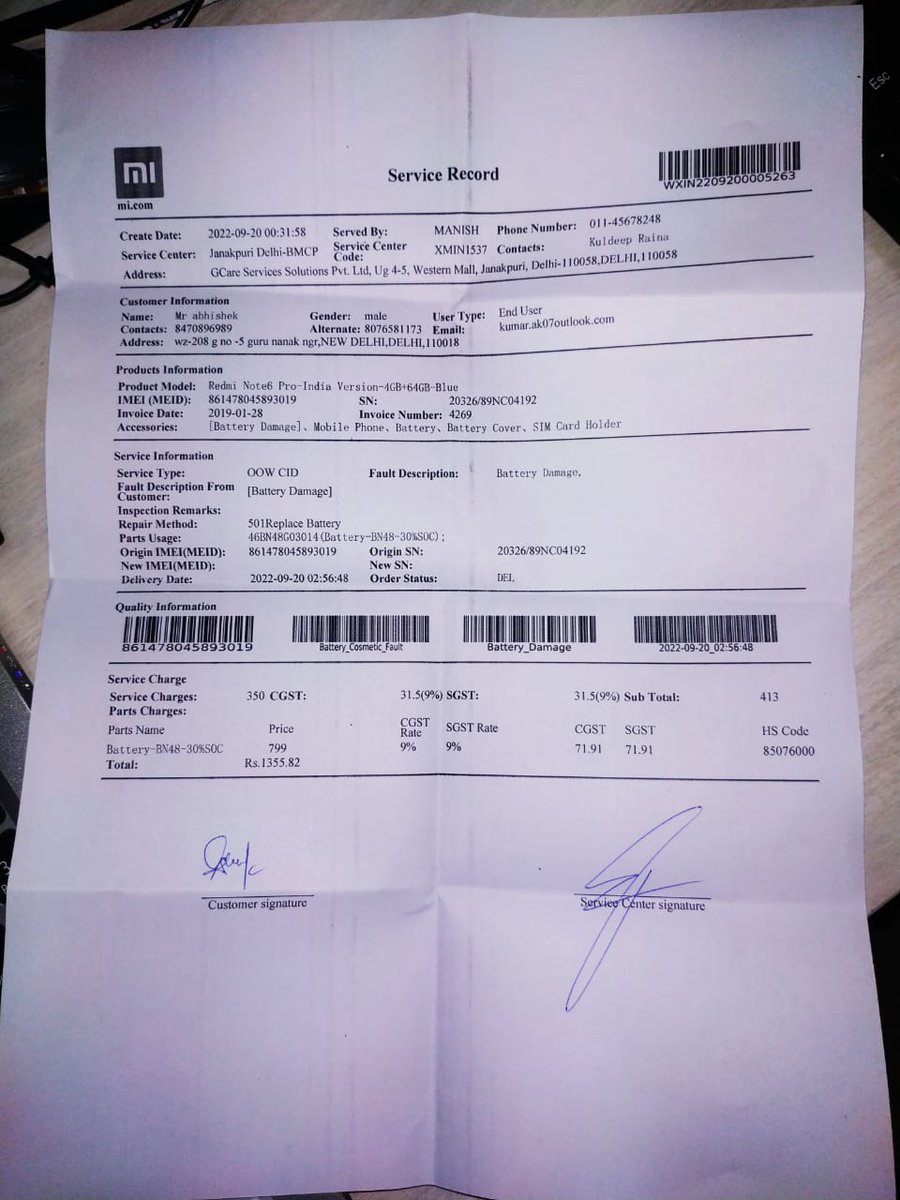 Abhishe51539729's tweet image. DUPLICACY IN ORIGINAL SERVICE CENTRE @XiaomiIndia GOT FAULTY PRODUCT AND SERVICE FROM MI  SERVICE CENTRE CODE - XMIN1537
BATTERY NOT PERFORMING WELL AFTER REPLACEMENT, @consaff 
PLEASE LOOK INTO MATTER
#DUPLICACY #FROGERY