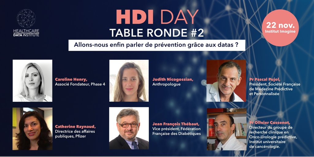 Allons-nous enfin parler de prévention grâce aux datas ?

💬<a href="/MeCarolineHenry/">Caro Henry</a> - Phase 4
💬Judith Nicogossian - anthropologue
💬Pr Pascal Pujol - SFMPP
💬<a href="/CathLCR/">Catherine Raynaud</a> - Pfizer_France
💬Jean François Thébaut - @FederationAFD
💬<a href="/CussenotO/">Cussenot Olivier</a> - <a href="/Sorbonne_Univ_/">Sorbonne Université</a>

👉 eventbrite.fr/e/billets-hdi-…