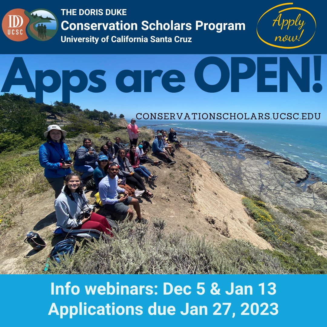 UCSC Doris Duke Conservation Scholars Program Applications for the 2023 Cohort are LIVE 🐧🍃🌿🐦🌳🍄🐅 - mailchi.mp/ucsc/ddcsp-app…