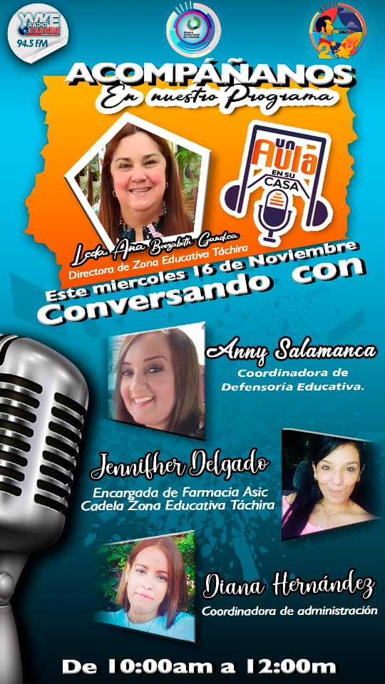 #16noviembre || Sintoniza todos los miércoles el programa Radial #UnAulaEnSuCasa de la jefa de @ZonaEducTachira  Lcda <a href="/Berzabethg1/">Berzabethgandicaoficial</a> 
<a href="/Crazet2011/">Crazet2011</a> 
@_laavanzadora 
@MPPEDUCACION 
<a href="/supervisionZET1/">SupervisionZET</a> 
@freddybernal 
@nicolasmaduro
