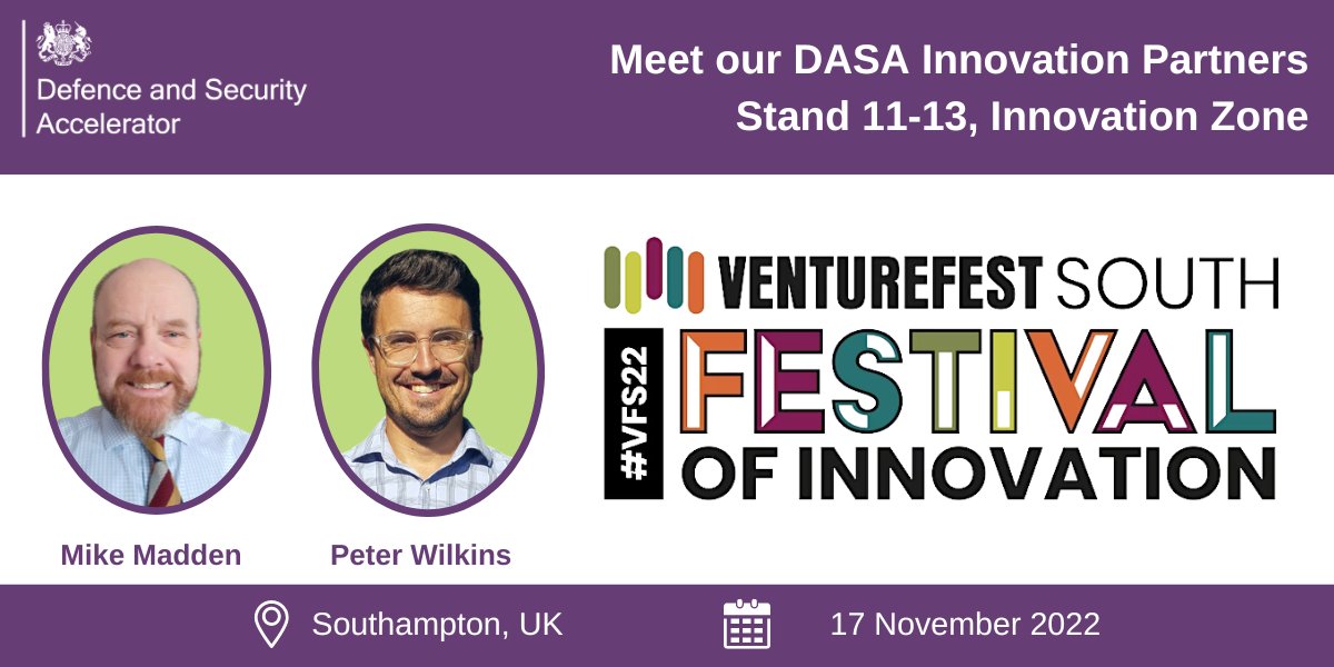 DASAccelerator's tweet image. We are excited about @VenturefestSO tomorrow, 17 Nov! 

Are you attending? Meet our Innovation Partners, Mike Madden and Peter Wilkins, at our stand in the Innovation Zone. We are exhibiting alongside @dstlmod at stands 11-13. 

See you there!

ow.ly/OPtz50LtcfN

#VFS22