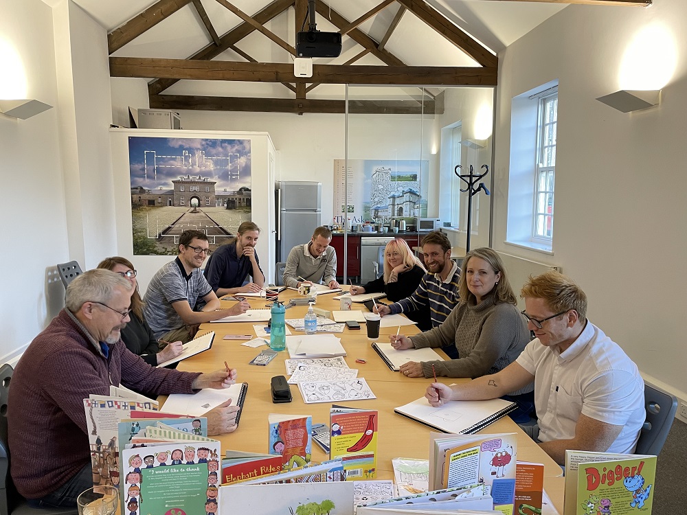 HarrisIrwinArch's tweet photo. In our latest art workshop aimed at letting staff reconnect with the basic enjoyment of drawing, children’s book illustrator @liz_million encouraged everyone to release their inner child and draw dinosaurs and monsters! https://t.co/egem1wGJhV #art #illustration #architecture https://t.co/Yb2PW5yMzY