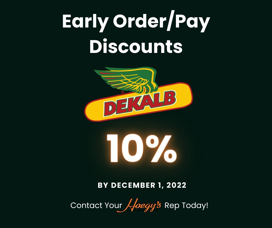 HFS1948's tweet photo. Sending a friendly reminder to capitalize on early order &amp; early payment discounts for all your 2023 Soybean &amp; Corn Seed. Contact your Hoegy's rep today! #PrePay #Earlyorder #OntAg #Seed #Plant23 #HoegysFarmSupply #dekalb #NK https://t.co/RcEqwY2gMG