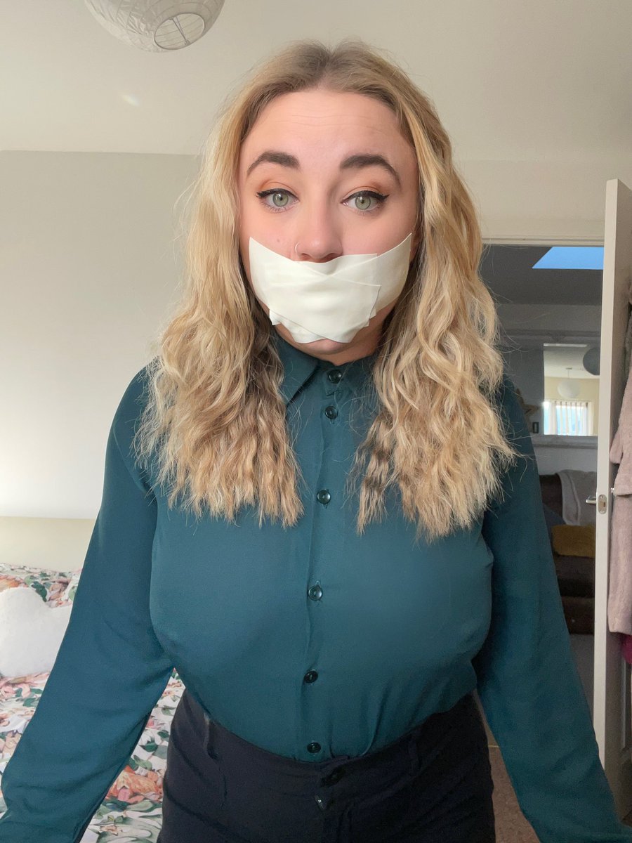 ZoeyZiptie's tweet photo. Oh I do love a classic pantie tape gag. 
Had some fun this morning #TopButtonWanker https://t.co/nHzyUcjn97
