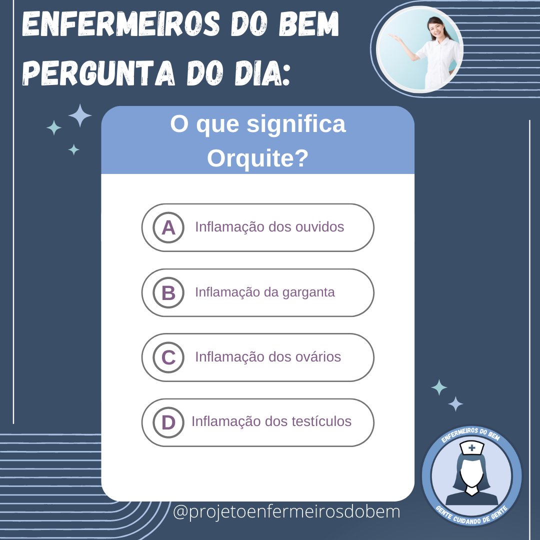 canalenfermeiro's tweet photo. Pergunta do dia da Comunidade Enfermeiros do Bem - quiz testes de terminologias da enfermagem
#enfermeirosdobem #perguntadodia #enem #quiz #testes #enfermagem #terminologias #enftwitter #enfermeiras #emese #testesdeenfermagem #prova https://t.co/cEAMyUsrmj
