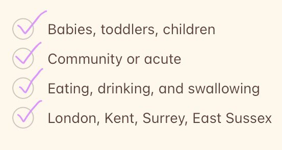 DrV_Ll_Es's tweet photo. Does your SLT role tick these boxes? 🤔 Could you provide a day of shadowing for an SLT student? 
I’ll be (🤞) working as an NQP from august ‘23, and desperately seeking experience before then 🌈 [My dm is open if you can help, or know someone who can] #mySLTday @LondonPDCEN https://t.co/uY0FAZ9Egh
