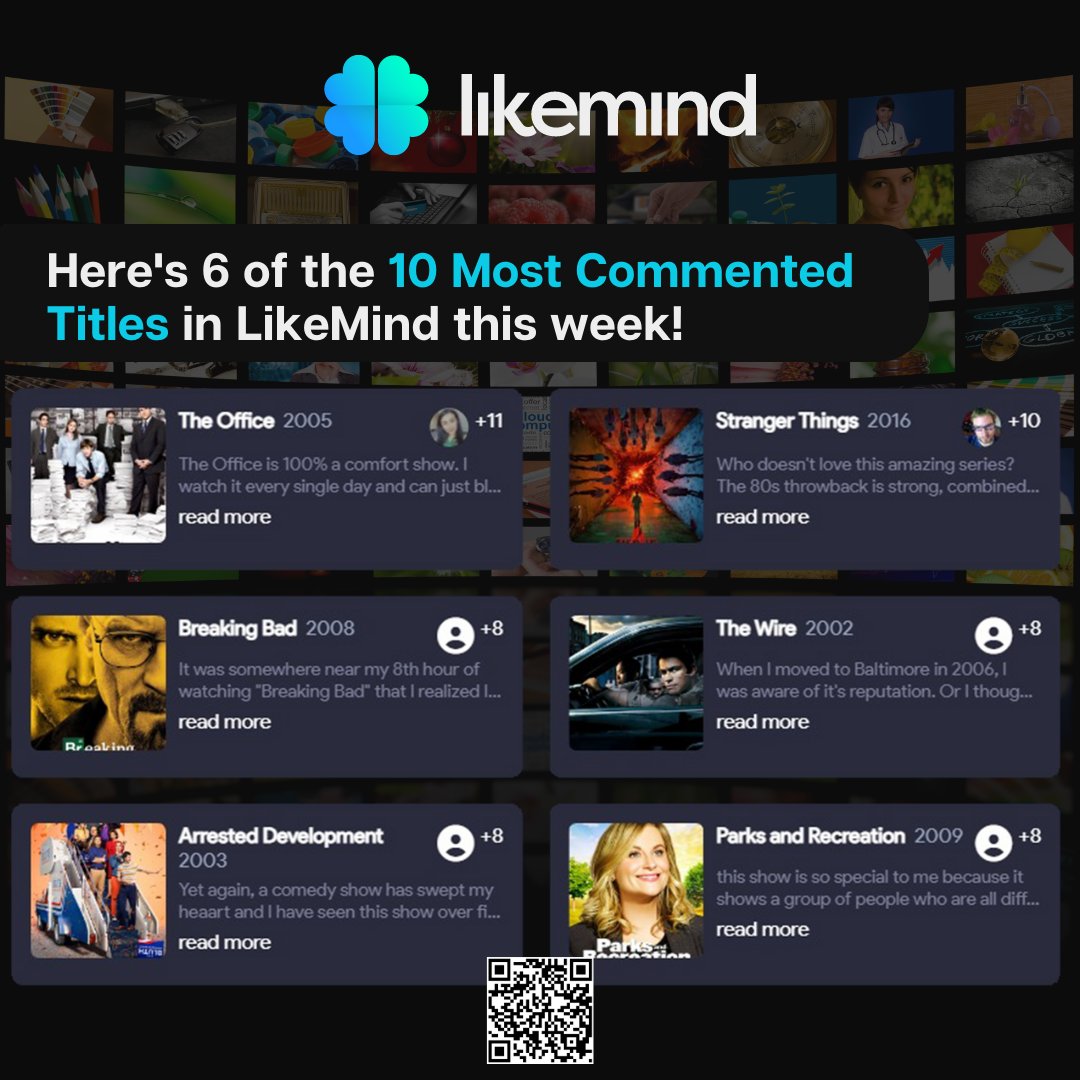 joinlikemind's tweet image. Check out the list of the top 10 Most Commented Titles on LikeMind today and add them to your watch list! Join #LikeMind today: swiy.co/Likemind

#series #tvseries #bingewatch #tv #tvshows #community #filmtwt #seriestwt #sitcomtwt #recommendations