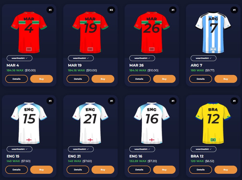 NFTSoccer1's tweet photo. Some decent shirts on the marketplace #WAXNFT #WorldCup2022 https://t.co/9PnuM14kJv