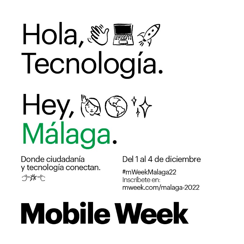 mWeekMalaga's tweet photo. 🔊 Con #mWeekMalaga22 queremos ayudar a la #ciudadanía a integrar la #tecnología y la #digitalización en sus vidas cotidianas, a través de #actividades participativas y gratuitas para todos los públicos.

📝 ¿Te apuntas? 👉 Del 1 al 4 de diciembre en #Málaga.